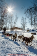 Christian Turner runs down the trail past houses in the afternoon as he leaves the Huslia checkpoint on Saturday  March 14, 2015 during Iditarod 2015.  (C) Jeff Schultz/SchultzPhoto.com - ALL RIGHTS RESERVED DUPLICATION  PROHIBITED  WITHOUT  PERMISSION