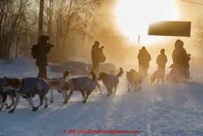 Scott Smith arrives and checks in at 40 below zero with ice fog in the morning at the Huslia checkpoint on Saturday  March 14, 2015 during Iditarod 2015.  (C) Jeff Schultz/SchultzPhoto.com - ALL RIGHTS RESERVED DUPLICATION  PROHIBITED  WITHOUT  PERMISSION