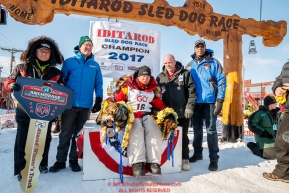 Mitch Seavey wins his third Iditarod in record time of 8 days, 3 hours, 40 minutes and 13 seconds in Nome during the 2017 Iditarod on Tuesday afternoon March 14, 2017.Photo by Jeff Schultz/SchultzPhoto.com  (C) 2017  ALL RIGHTS RESERVED