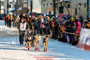 Dallas Seavey arrives at the finish line in Nome to claim 2nd place during the 2017 Iditarod on Tuesday eveing March 14, 2017.Photo by Jeff Schultz/SchultzPhoto.com  (C) 2017  ALL RIGHTS RESERVED