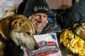 Dallas Seavey is all smiles after winning the 44th running of the Iditarod Sled Dog Race in Nome on Tuesday March 15th  in record time of 8 Days 11 hours 20 minutes 16 seconds  Iditarod 2016Photo by Jeff Schultz (C) 2016  ALL RIGHTS RESERVED