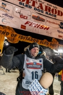 Dallas Seavey is excited after winning the 44th running of the Iditarod Sled Dog Race in Nome on Tuesday March 15th during the 2016 Iditarod in record time of 8 Days 11 hours 20 minutes 16 seconds    Photo by Jeff Schultz (C) 2016  ALL RIGHTS RESERVED