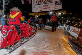 Mitch Seavey arrives in second place at the finish line in Nome on Tuesday March 15th during the 2016 Iditarod.  Alaska    Photo by Jeff Schultz (C) 2016  ALL RIGHTS RESERVED