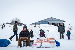 Volunteers waiting to check teams into Unalakleet, March 15th, 2020.