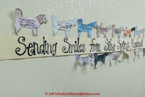 A sign from a school in Maryland graces the wall inside the Unalakleet checkpoint on Monday March 16, 2015 during Iditarod 2015.  (C) Jeff Schultz/SchultzPhoto.com - ALL RIGHTS RESERVED DUPLICATION  PROHIBITED  WITHOUT  PERMISSION