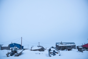 Parked boats in Unalakleet, March 16th, 2020.
