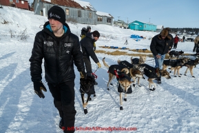 Dallas Seavey leads his dogs out of the White Mountain checkpoint on Tuesday March 16, 2015 during Iditarod 2015.  (C) Jeff Schultz/SchultzPhoto.com - ALL RIGHTS RESERVED DUPLICATION  PROHIBITED  WITHOUT  PERMISSION