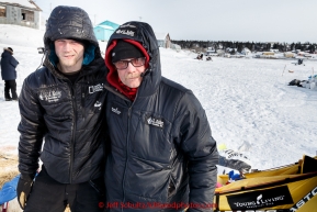 Father and son Mitch and Dallas Seavey pose for a photo in the afternoon at the White Mountain checkpoint on Tuesday March 16, 2015 during Iditarod 2015.  (C) Jeff Schultz/SchultzPhoto.com - ALL RIGHTS RESERVED DUPLICATION  PROHIBITED  WITHOUT  PERMISSION