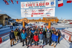 Some of the official finishers of the 2017 race pose for a group photo in the finish chute in Nome during the 2017 Iditarod on Saturday March 18, 2017.Photo by Jeff Schultz/SchultzPhoto.com  (C) 2017  ALL RIGHTS RESERVED