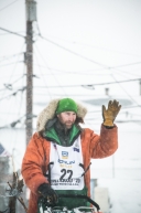 Kelly Maixner of Big Lake, AK, finishes in Nome in 17th place in the 2020 Iditarod on March 18th, 2020.