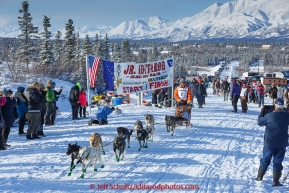 Dakota Schlosser leaves the start line during the 2015 Junior Iditarod start  on the Denali Highway on on Sunday March 1, 2015.  (C) Jeff Schultz/SchultzPhoto.com - ALL RIGHTS RESERVED DUPLICATION  PROHIBITED  WITHOUT  PERMISSION