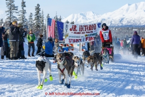 Andrew Nolan leaves the start line of the 2015 Junior Iditarod on the Denali Highway on Sunday March 1, 2015.(C) Jeff Schultz/SchultzPhoto.com - ALL RIGHTS RESERVED DUPLICATION  PROHIBITED  WITHOUT  PERMISSION