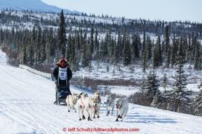 Jimmy Lanier and team run down the trail on the Denali Highway with the Alaska Range in the background during the start day of the 2015 Junior Iditarod on Sunday March 1, 2015(C) Jeff Schultz/SchultzPhoto.com - ALL RIGHTS RESERVED DUPLICATION  PROHIBITED  WITHOUT  PERMISSION