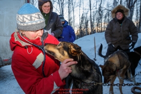 Musher Jodi Bailey's dog Wizard gets an examie by volunteer vet Natalie Bullard at the pre-race vet-check for dogs running this year's 2017 Iditarod at Iditarod Headquarters in Wasilla, Alaska.  Wednesday March 1, 2017Photo by Jeff Schultz/SchultzPhoto.com  (C) 2017  ALL RIGHTS RESVERVED