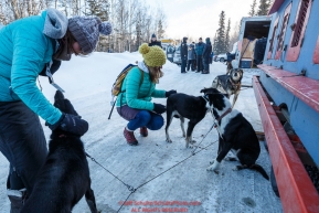 Teachers from the Iditarod Winter Conference for Educators take photos and look at the dogs and mushers at the pre-race vet-check for dogs running this year's 2017 Iditarod at Iditarod Headquarters in Wasilla, Alaska.  Wednesday March 1, 2017Photo by Jeff Schultz/SchultzPhoto.com  (C) 2017  ALL RIGHTS RESVERVED