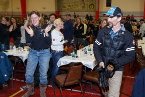 Lance Mackey gets a standing ovation from the crowd as he's announced as the Donlin Gold sportsmanship award winner at the finishers banquet in Nome on Sunday  March 22, 2015 during Iditarod 2015.  (C) Jeff Schultz/SchultzPhoto.com - ALL RIGHTS RESERVED DUPLICATION  PROHIBITED  WITHOUT  PERMISSION