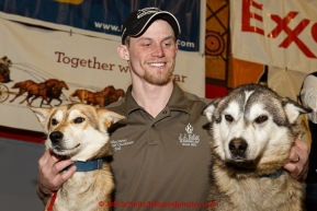 2015 Iditarod champion Dallas Seavey and his lead dogs  at the finishers banquet in Nome on Sunday  March 22, 2015 during Iditarod 2015.  (C) Jeff Schultz/SchultzPhoto.com - ALL RIGHTS RESERVED DUPLICATION  PROHIBITED  WITHOUT  PERMISSION