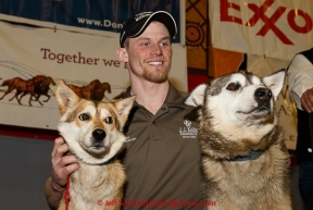 2015 Iditarod champion Dallas Seavey and his lead dogs  at the finishers banquet in Nome on Sunday  March 22, 2015 during Iditarod 2015.  (C) Jeff Schultz/SchultzPhoto.com - ALL RIGHTS RESERVED DUPLICATION  PROHIBITED  WITHOUT  PERMISSION