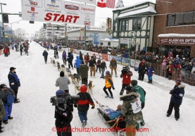 Saturday, March 3, 2012  Tom Thurston heads to the starting line on Fourth Avenue for the Ceremonial Start of Iditarod 2012 in Anchorage, Alaska.