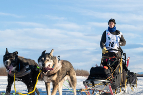 Teams arriving into the first checkpoint of the 2025 Fairbanks route, Nenana