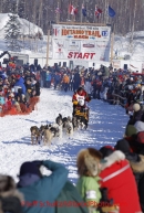Sunday, March 4, 2012  Mitch Seavey leaves the starting ling at the restart of Iditarod 2012 in Willow, Alaska.