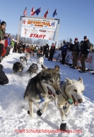 Sunday, March 4, 2012  Kirk Barnumj leaves the restart of Iditarod 2012 in Willow, Alaska.
