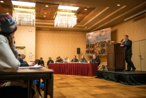 2020 Iditarod musher meeting held at the Lakefront in Anchorage, Alaska