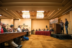 2020 Iditarod musher meeting held at the Lakefront in Anchorage, Alaska