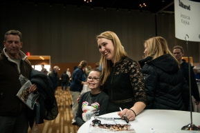 The musher meet & greet is a great way to say hello to the mushers, get an autograph, and personally wish them and their team good luck on the Iditarod trail. Held at the Denaâina Center in Anchorage, Alaska. Musher: Jessica Klejka