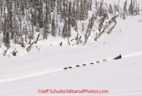 Wednesday March 7, 2012  Aerial view of Bill Pinkham and his dog team enroute from the McGrath to Takotna. Iditarod 2012.