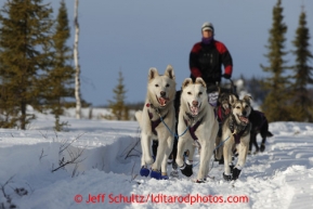 Jessie Royer 's lead dog Ranger and Streak lead her on the trail into the halfway checkpoint of Iditarod on Thursday March 7, 2013.

Iditarod Sled Dog Race 2013

Photo by Jeff Schultz copyright 2013 DO NOT REPRODUCE WITHOUT PERMISSION