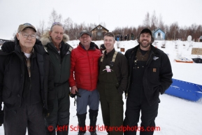 Pilots gather at the halfway checkpoint of Iditarod on Thursday March 7, 2013.  Jim Kintz, Danny Davidson, Paul Claus, Scott Ivany and Wes ErbIditarod Sled Dog Race 2013Photo by Jeff Schultz copyright 2013 DO NOT REPRODUCE WITHOUT PERMISSION