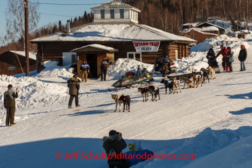 Ray Redington, Jr., leaves the Yukon village of Ruby after an 8-hour layover on Friday, March 7, during the Iditarod Sled Dog Race 2014.PHOTO (c) BY JEFF SCHULTZ/IditarodPhotos.com -- REPRODUCTION PROHIBITED WITHOUT PERMISSION