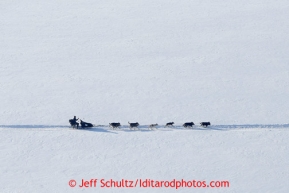 A dog team runs on the Yukon River between Eagle Island and Kaltag on Saturday March 9, 2013.Iditarod Sled Dog Race 2013Photo by Jeff Schultz copyright 2013 DO NOT REPRODUCE WITHOUT PERMISSION