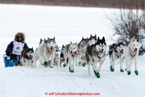 Lev Shvarts team runs up the bank from the Tanana River into the first checkpoint at Nenana on March 9th, 2015 during the 2015 Iditarod.(C) Jeff Schultz/SchultzPhoto.com - ALL RIGHTS RESERVED DUPLICATION  PROHIBITED  WITHOUT  PERMISSION