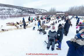 Ken Anderson is led through the gaggle of teams resting at the first checkpoint in Nenana on March 9th, 2015 during the 2015 Iditarod.(C) Jeff Schultz/SchultzPhoto.com - ALL RIGHTS RESERVED DUPLICATION  PROHIBITED  WITHOUT  PERMISSION