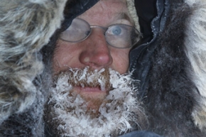 Trent Herbst is frosted up at 25 below zero temps after arriving into Kaltag on Sunday during Iditarod 2011