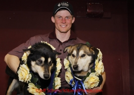 Sunday March 18, 2012   2012 Iditarod Champion Dallas Seavey with his lead dogs