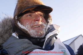 Sunday March 18, 2012    Dan Seavey, mushing to celebrate the 100th anniversary of the historic Iditarod Trail at the finish line in Nome. Iditarod 2012.