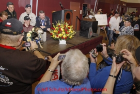 Sunday March 18, 2012   2012 Iditarod Champion Dallas Seavey with his lead dogs