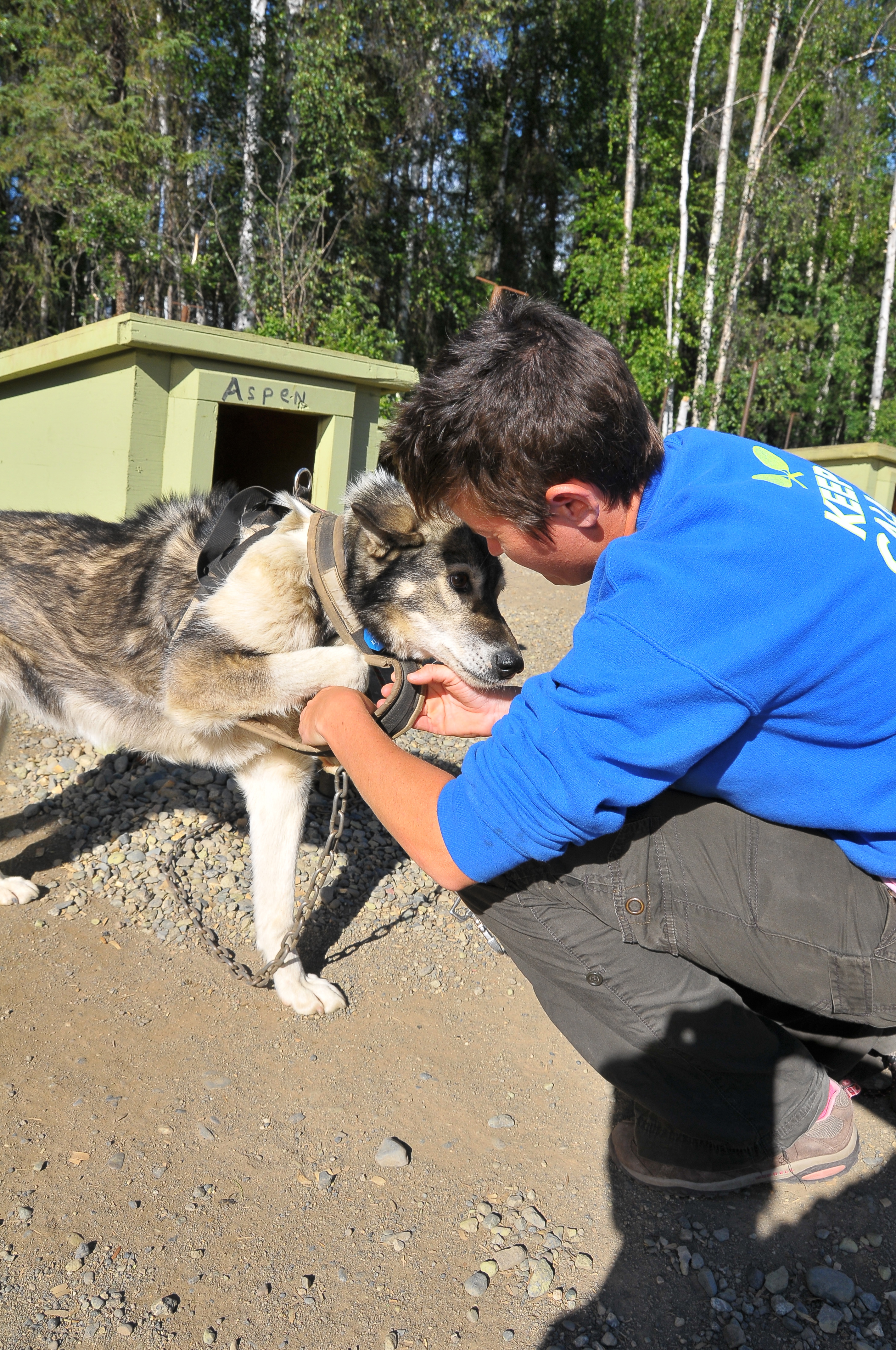 "Aspen, put your leg through there."
