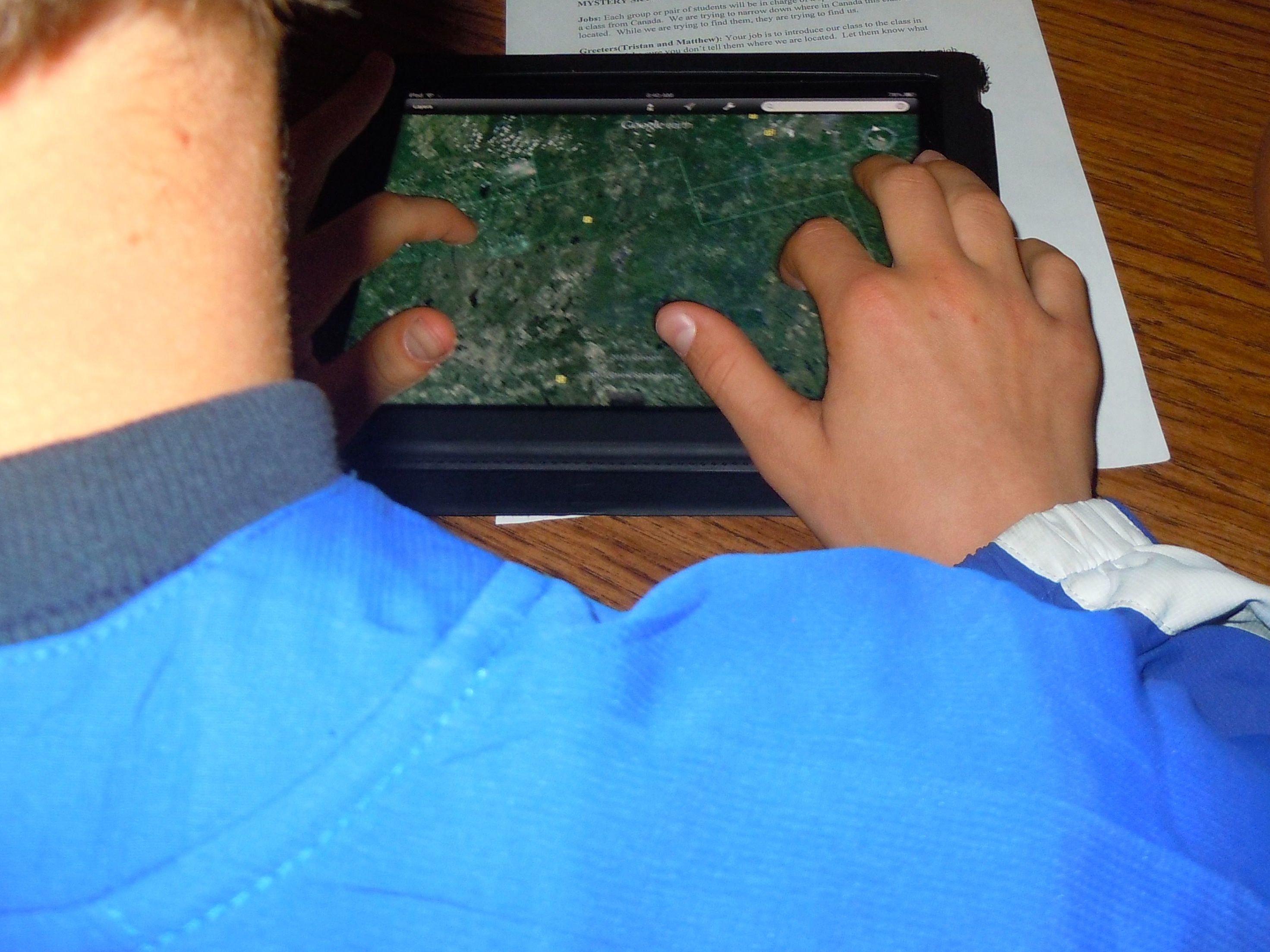 One of my students working with Google Earth trying to locate the other class