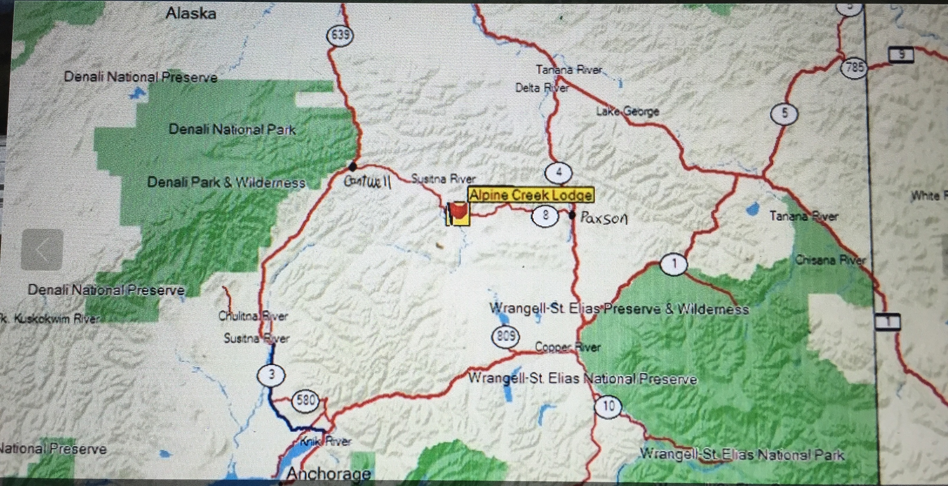 2015 Junior Iditarod Trail Map - Cantwell to Alpine Creek Lodge and back. (photo from Jeff King Facebook page)