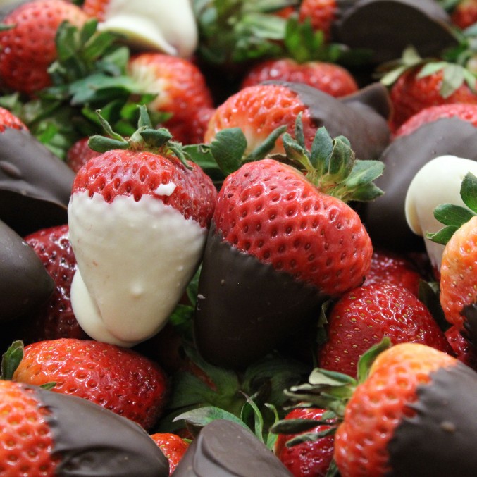 Strawberries in white and dark chocolate